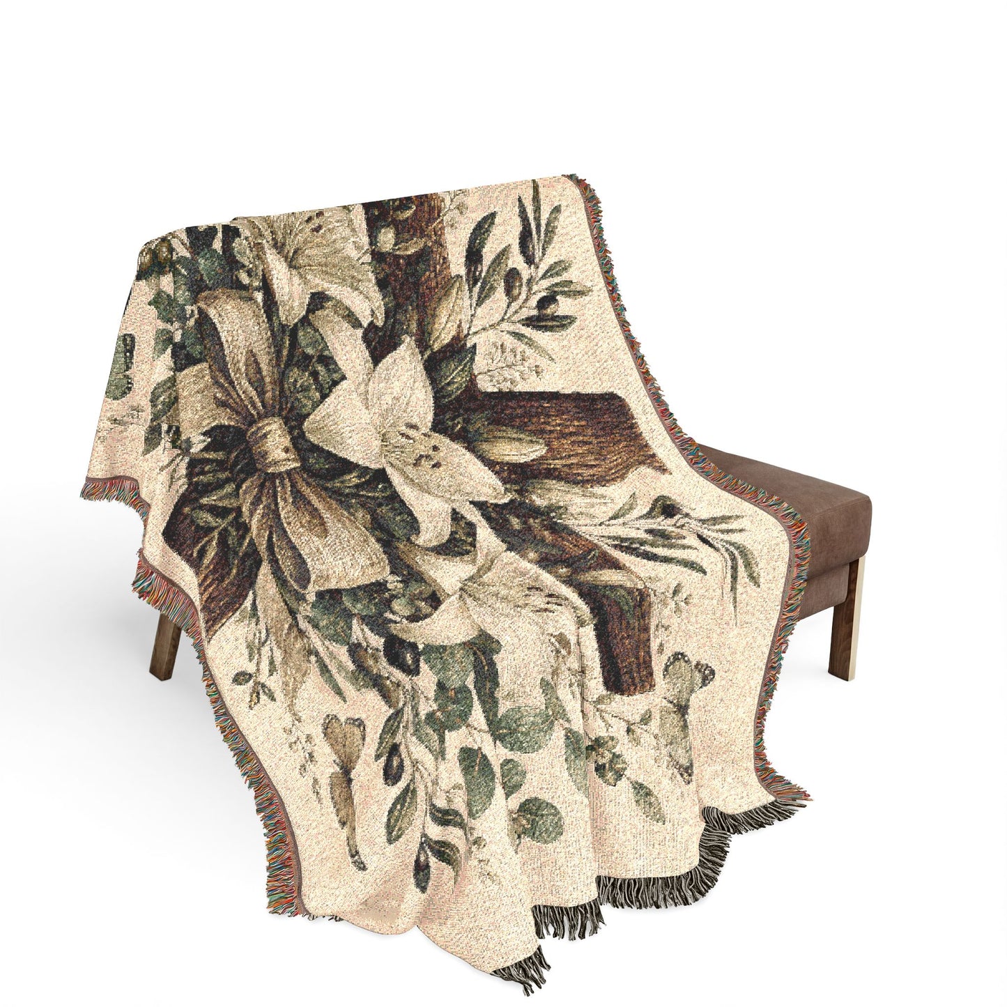 Woven Blanket — Floral Cross Tapestry Throw (Easter / Religious Home Décor)