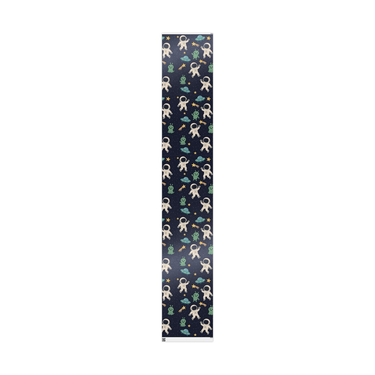 Space Explorers Wrapping Paper – Astronauts, Aliens & UFOs on Navy Starry Sky