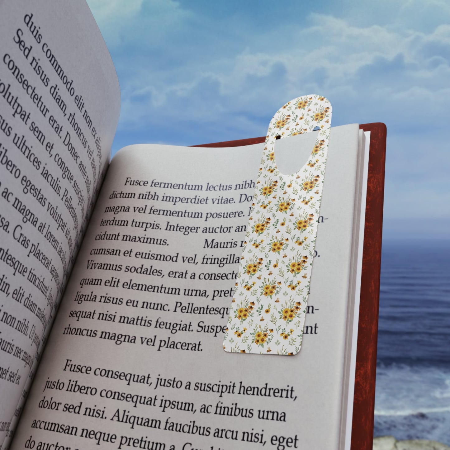 Sunflower Floral Metal Bookmark — Slim Printed Page Marker