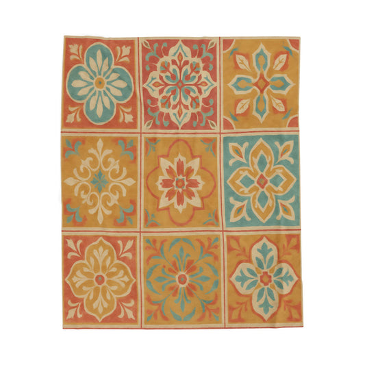 Spanish Tile Pattern Velveteen Plush Blanket – Warm Earth Tones