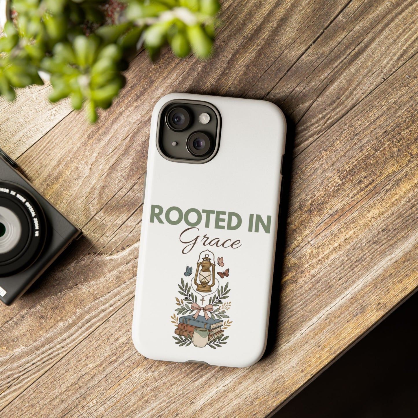 Rooted in Grace Phone Case — Floral Lantern Christian Protective Cover