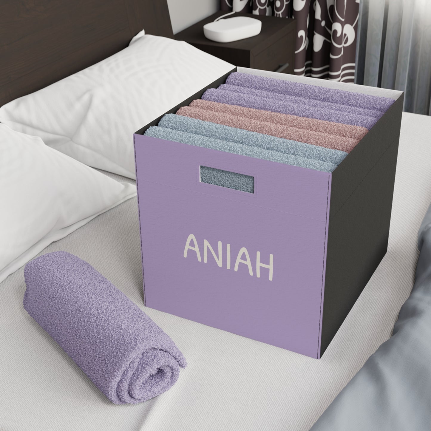Personalized Felt Storage Box — Custom Name Kids Organizer (Lavender)