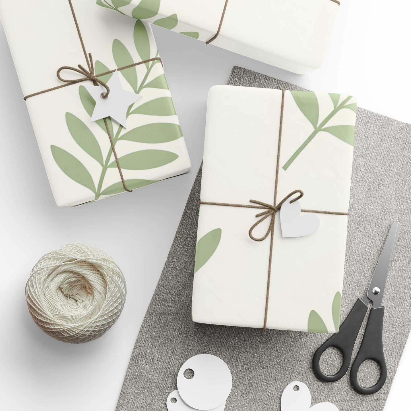 Botanical Leaf Pattern Wrapping Paper Roll — Green Foliage Gift Wrap