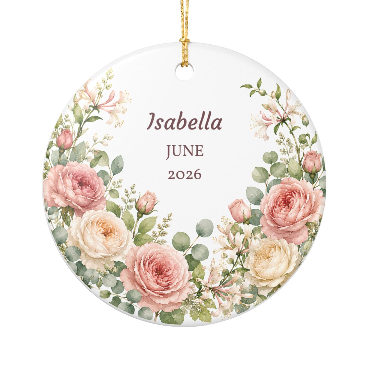 Personalized Floral Name Ornament — Custom Ceramic Keepsake (Name & Year)