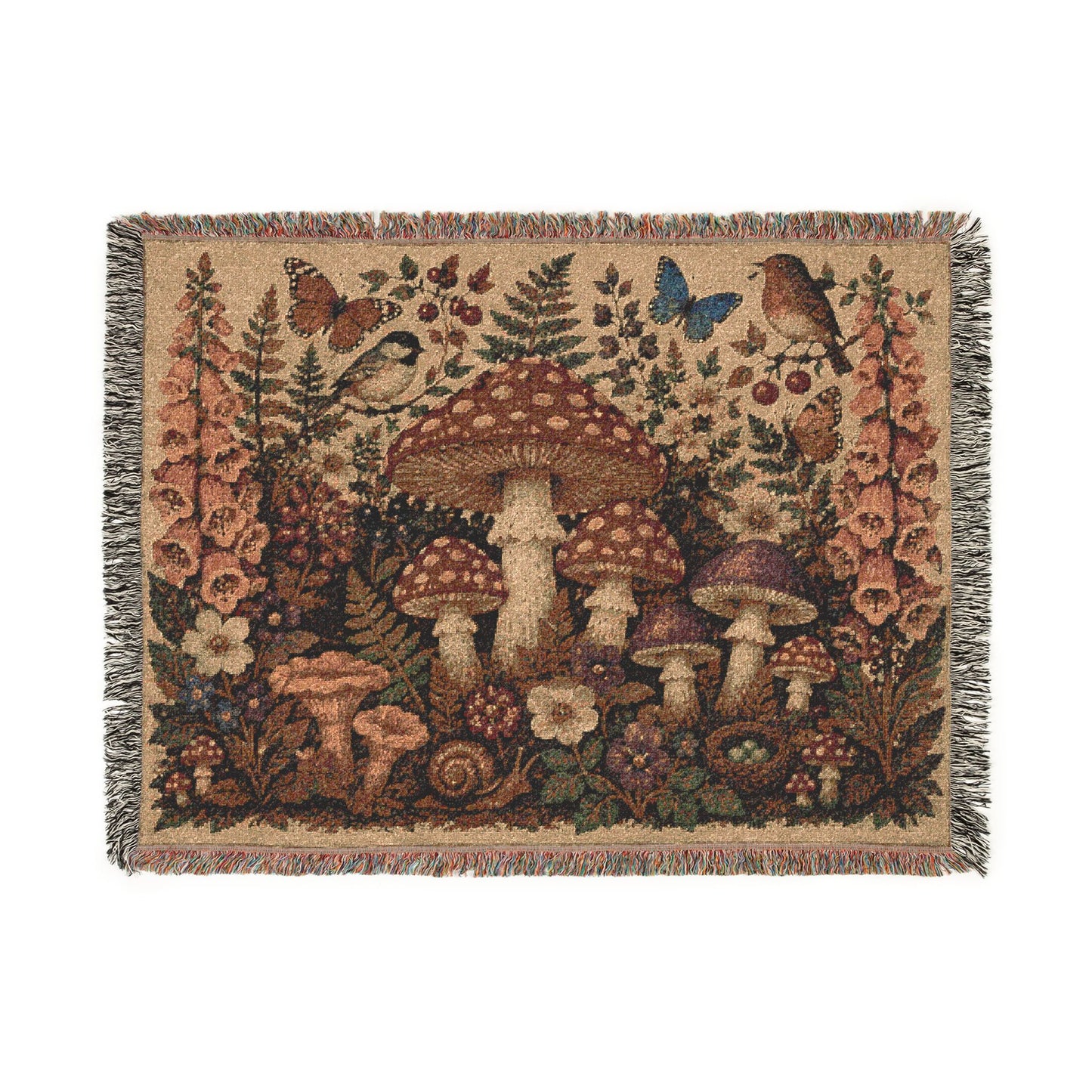Mushroom Woodland Woven Blanket