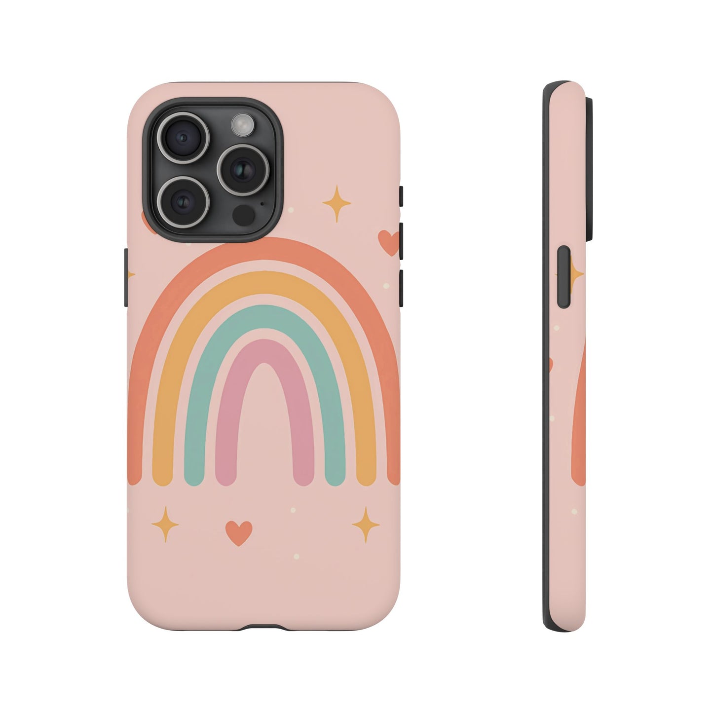 Pastel Rainbow Heart Phone Case – Cute Boho Aesthetic in Soft Pink