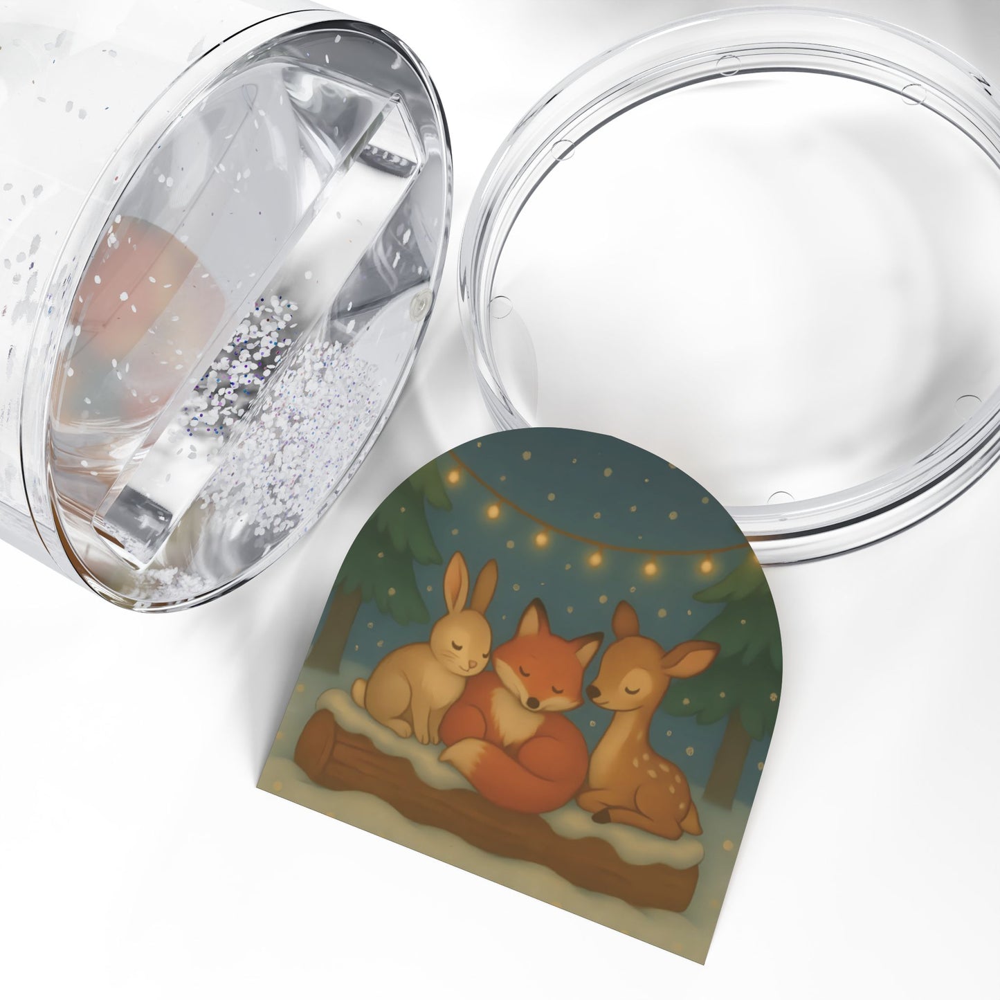 Woodland Friends Snow Globe – Cozy Forest Animal Scene with Two-Sided Print