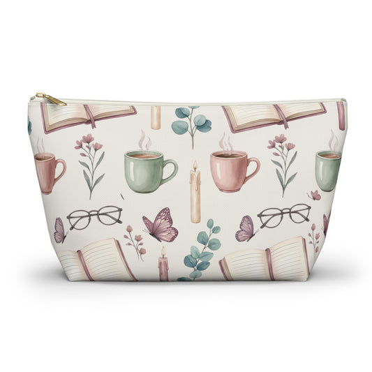 Cozy Reading Accessory Pouch — Book, Tea & Candle Pattern