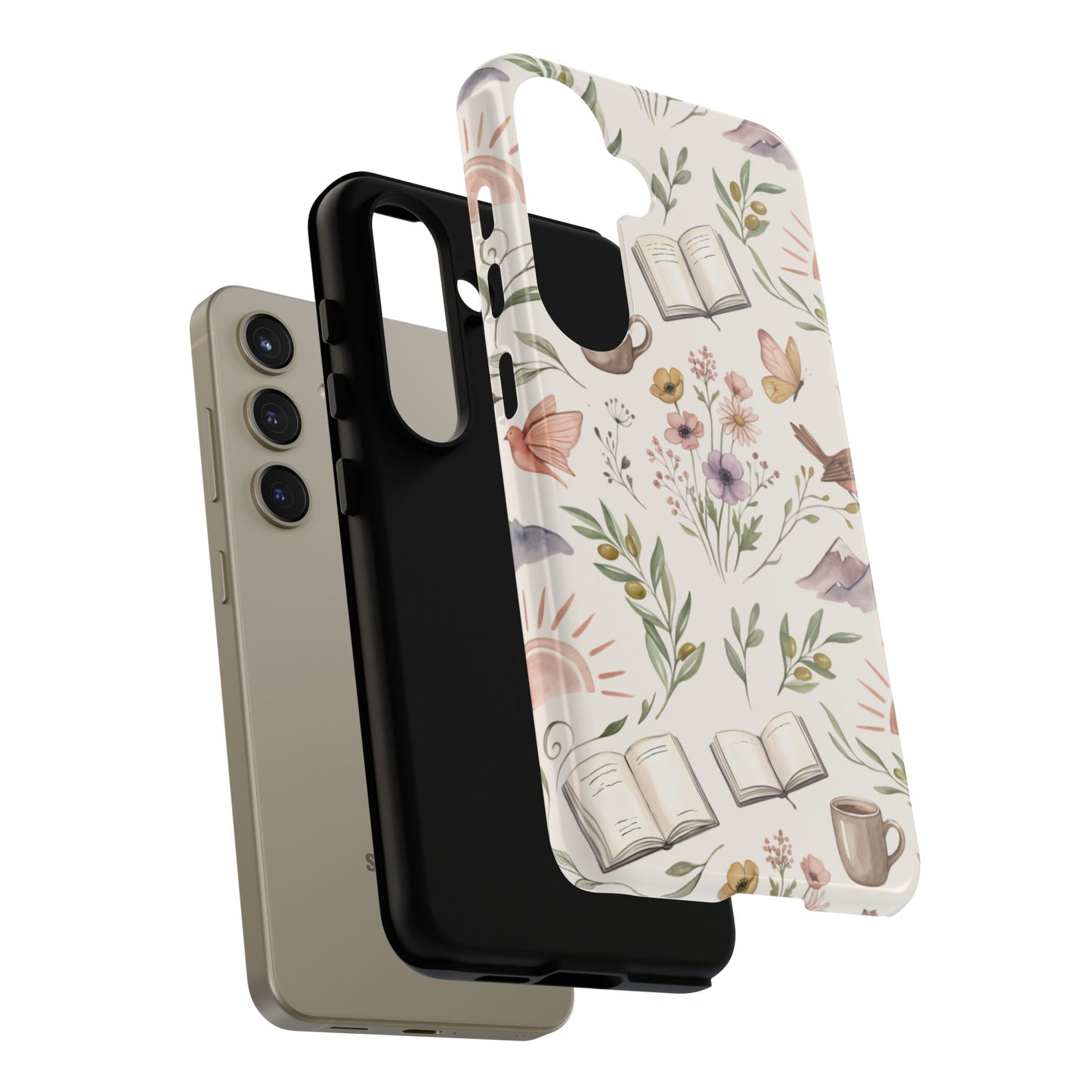 Floral Reading Phone Case — Cozy Books & Coffee Pattern Tough Case