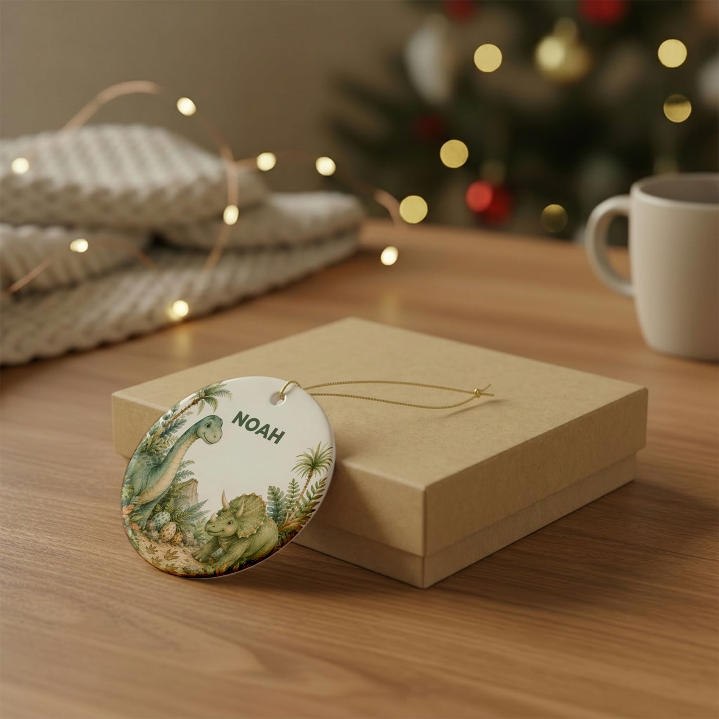 Personalized Ceramic Dinosaur Ornament — Custom Name Baby Nursery Decor