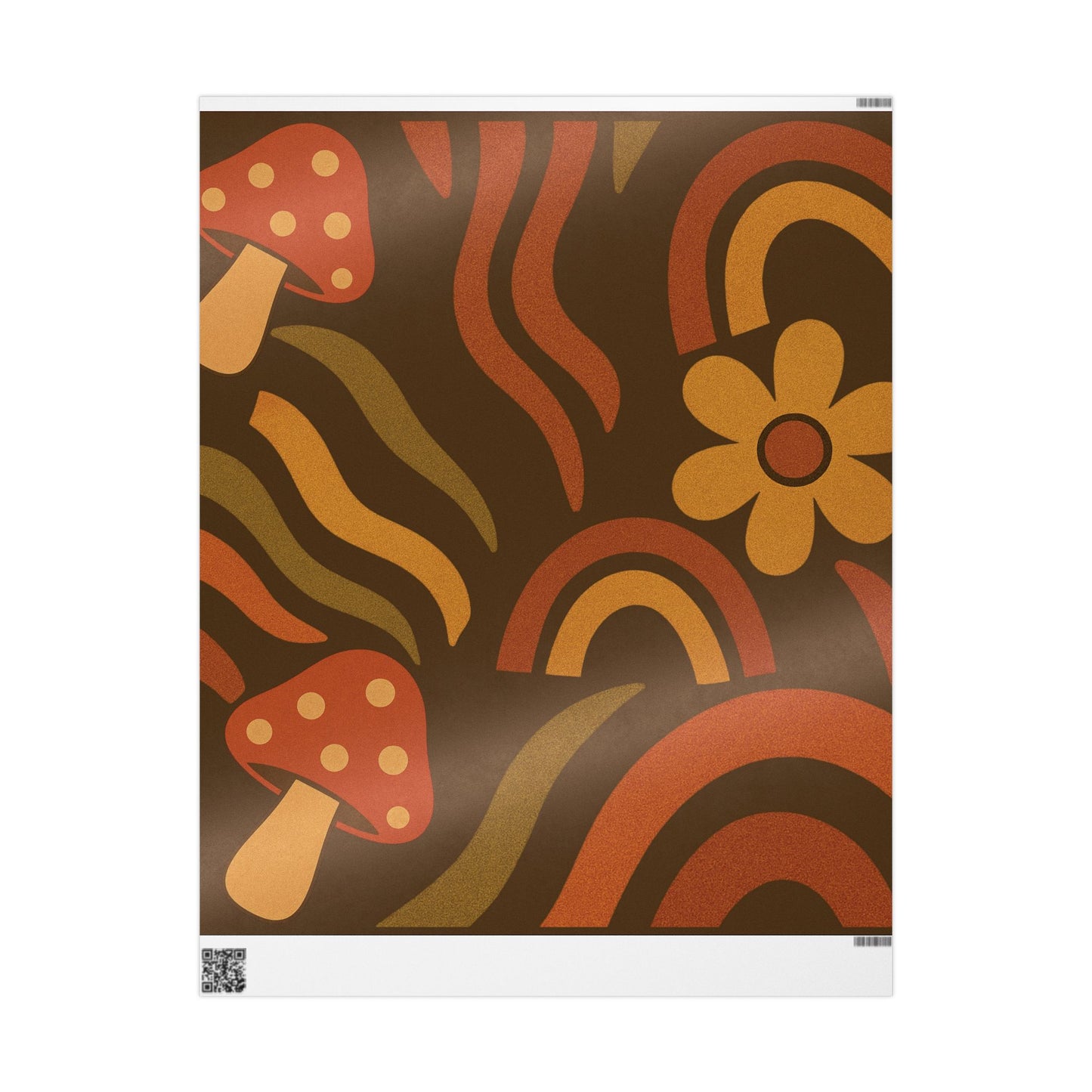 Groovy Retro Mushrooms & Flowers Wrapping Paper – 70s Style Earth Tone Gift Wrap