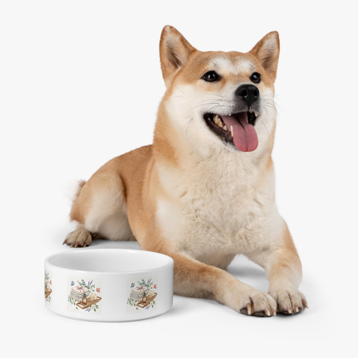 Spa Day Ceramic Pet Bowl – Botanical Dog Bowl – Watercolor Pet Feeding Bowl – Cozy Pet Dish for Dogs