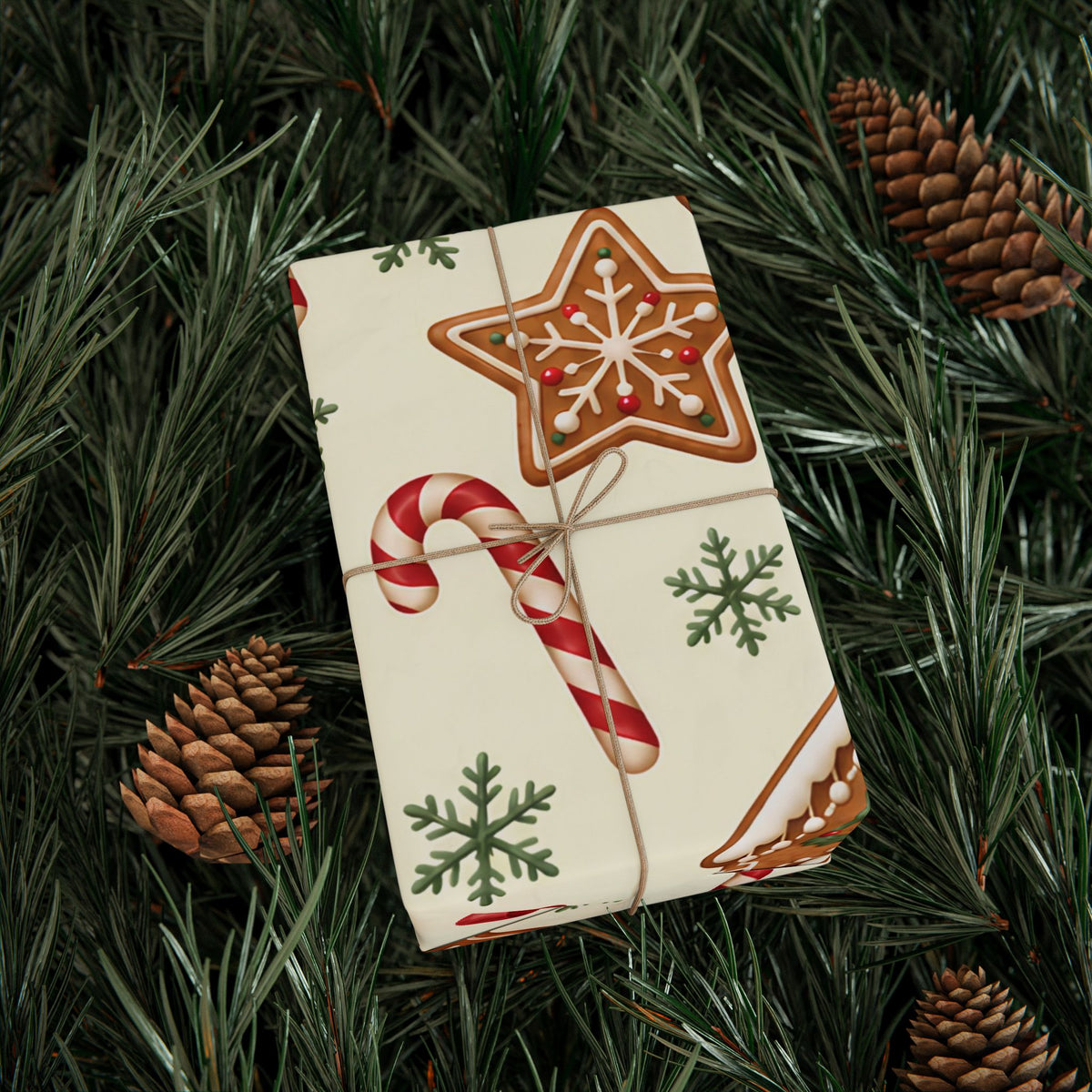Christmas Candy Cane & Gingerbread Wrapping Paper