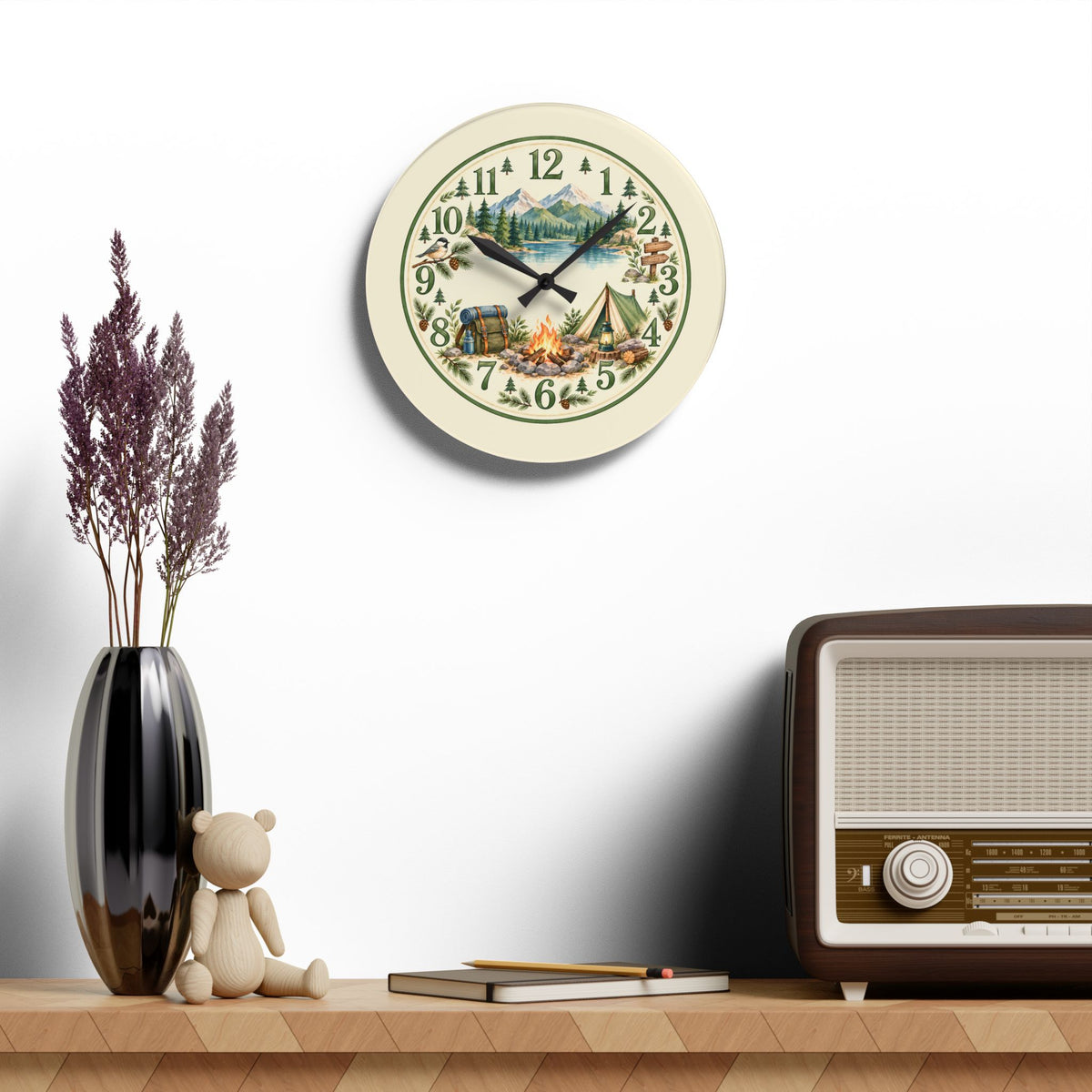 Rustic Camping Scene Acrylic Wall Clock