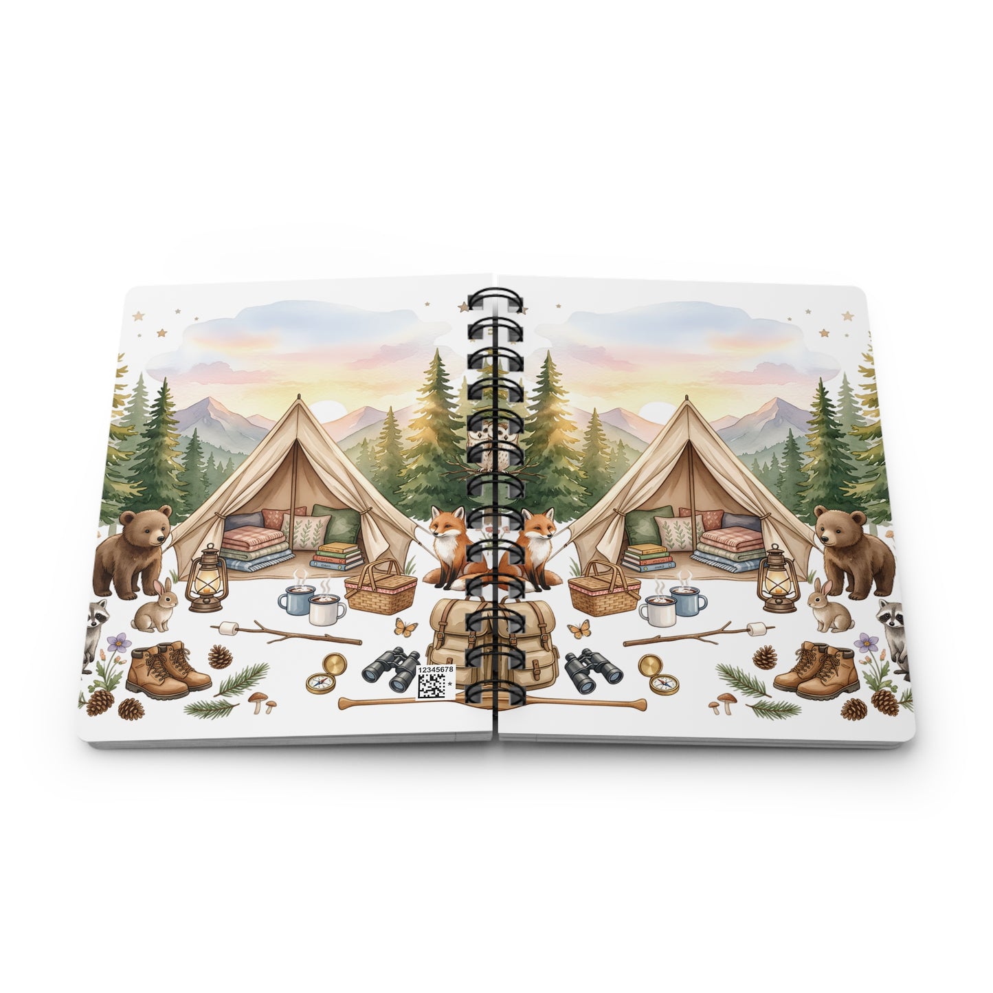 Camping Cozy Spiral Journal — Woodland Tent Adventure Notebook