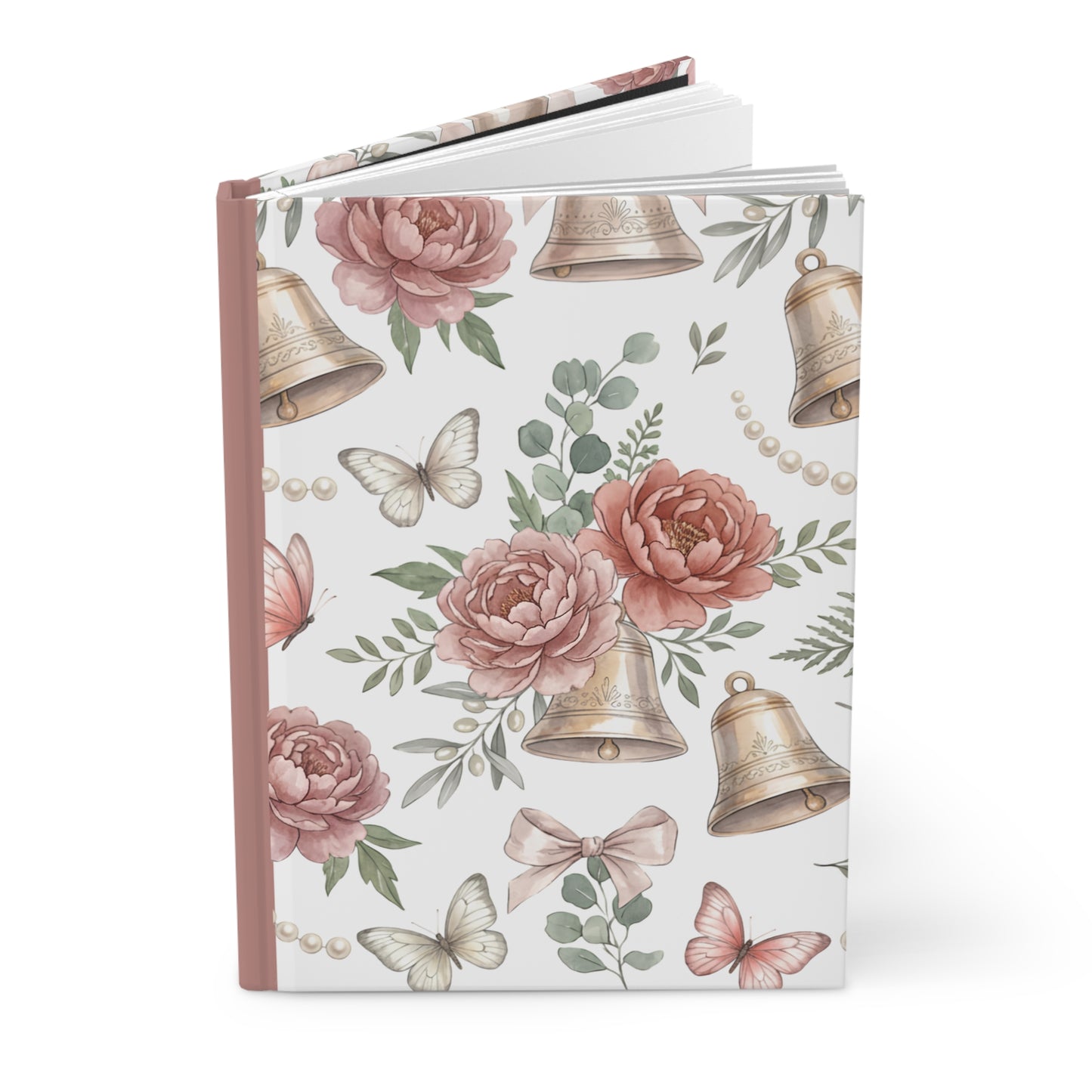 Floral Wedding Bells Hardcover Journal — Vintage Roses & Butterflies Notebook