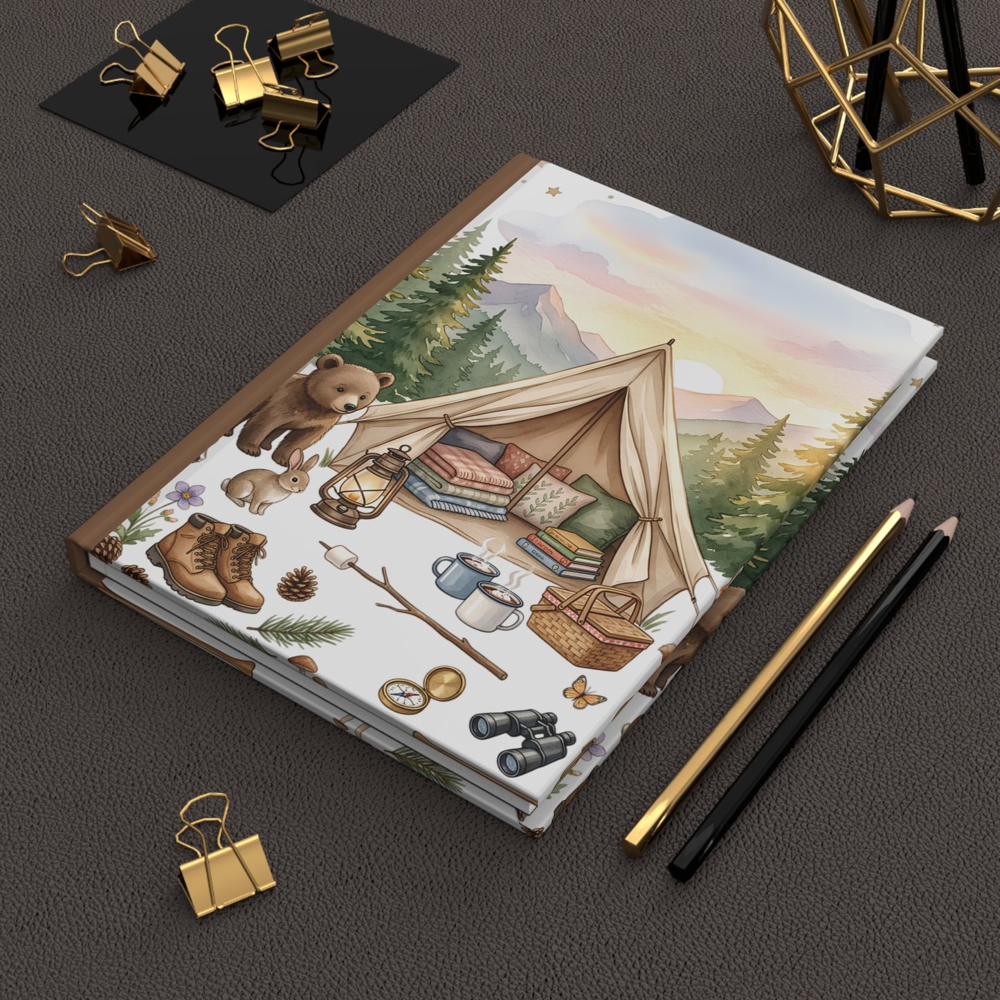 Camping Cozy Hardcover Journal — Wilderness Tent Scene Notebook