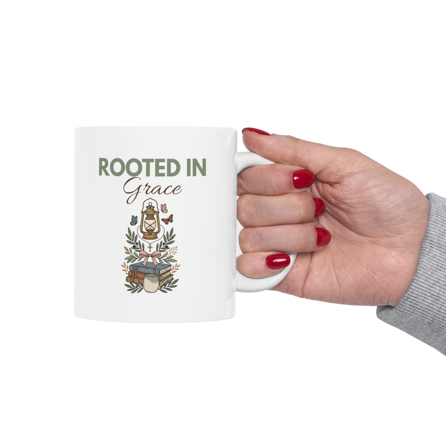 Rooted in Grace Floral Ceramic Mug 11oz & 15oz — Faith Gift