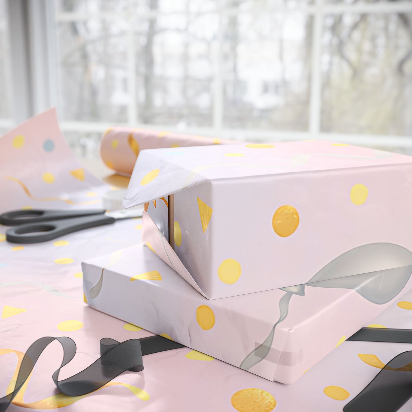 Celebration Balloon Wrapping Paper – Party Gift Wrap with Streamers & Confetti in Glossy or Matte