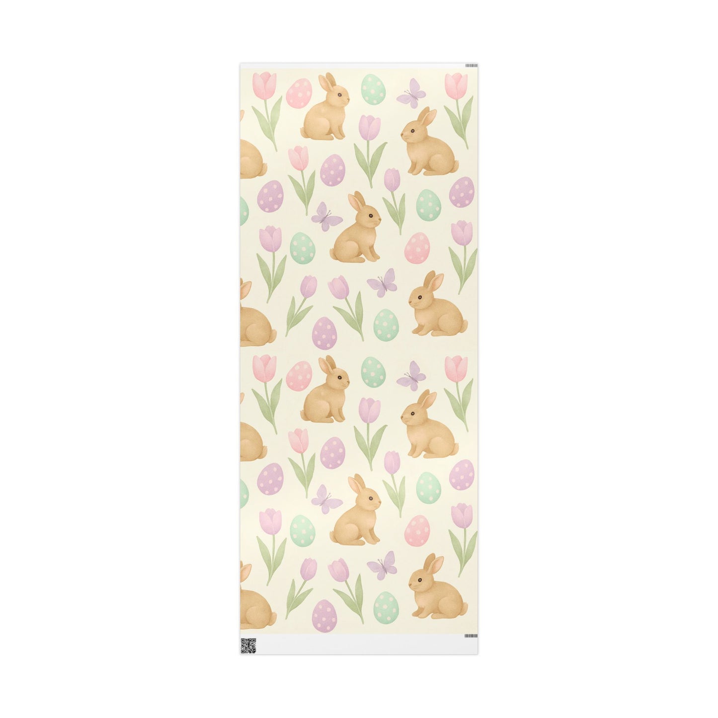 Pastel Easter Wrapping Paper – Bunnies, Eggs, Tulips & Butterflies on Cream Background