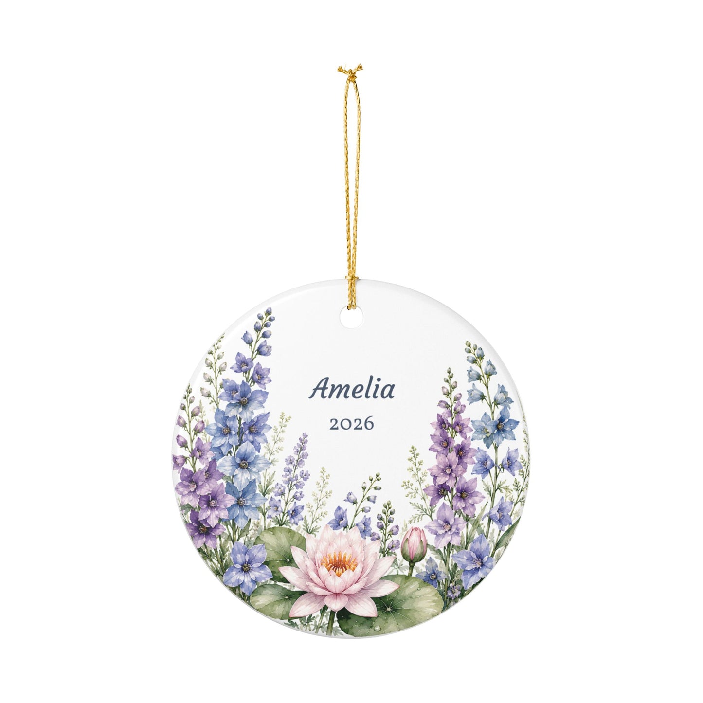 Personalized Ceramic Ornament — Floral Name & Year (e.g., "Amelia 2026")