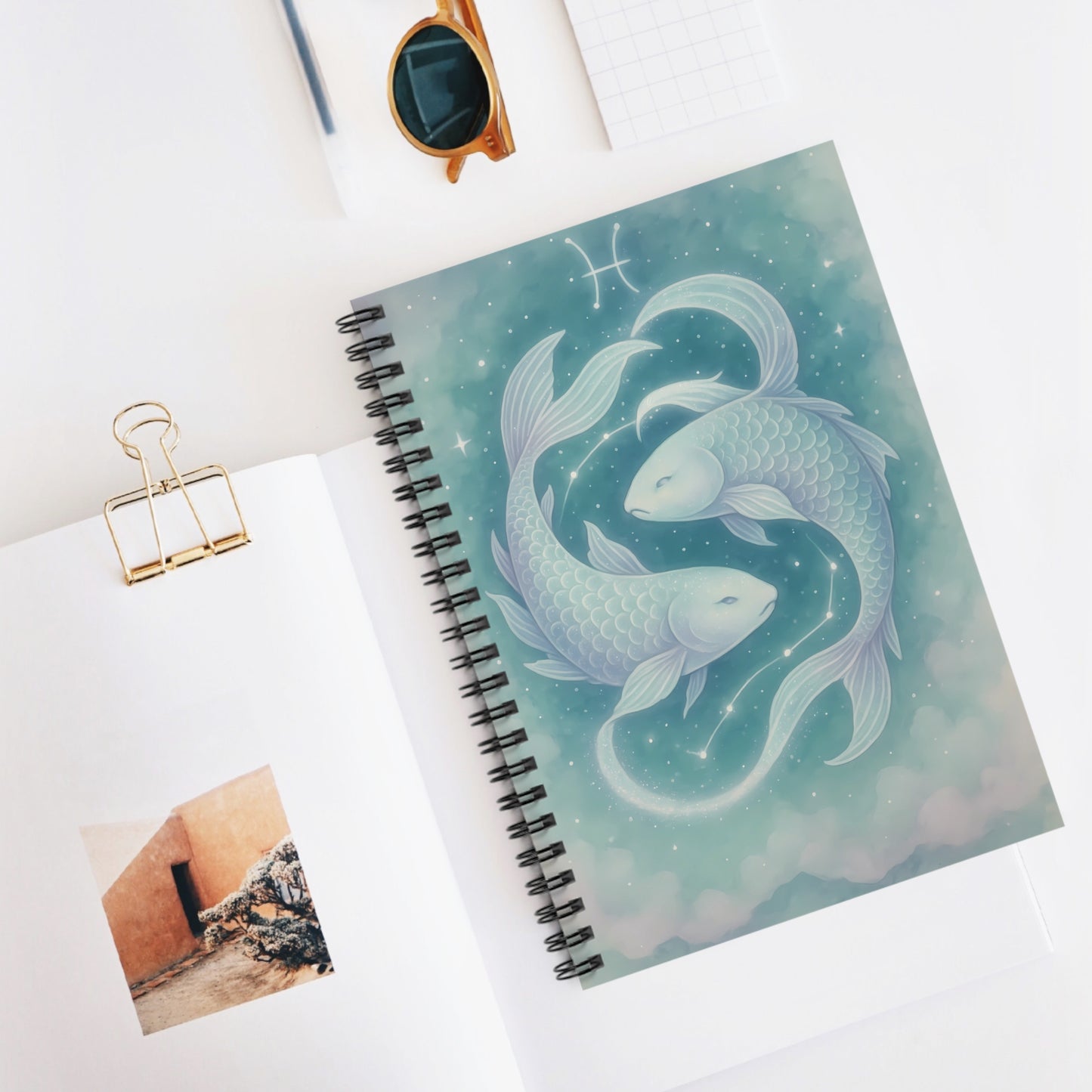 Pisces Zodiac Galaxy Spiral Notebook – Ethereal Twin Fish Astrology Journal (6" x 8", 118 Pages)