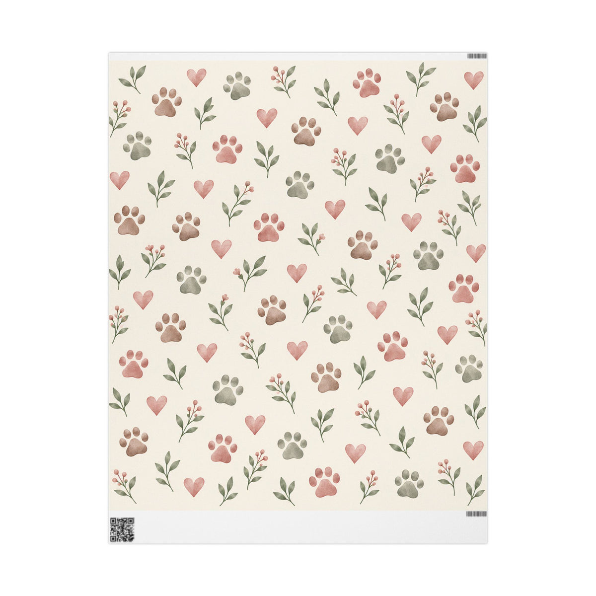 Floral Paw Print Wrapping Paper — Botanical Gift Wrap for Pet Lovers