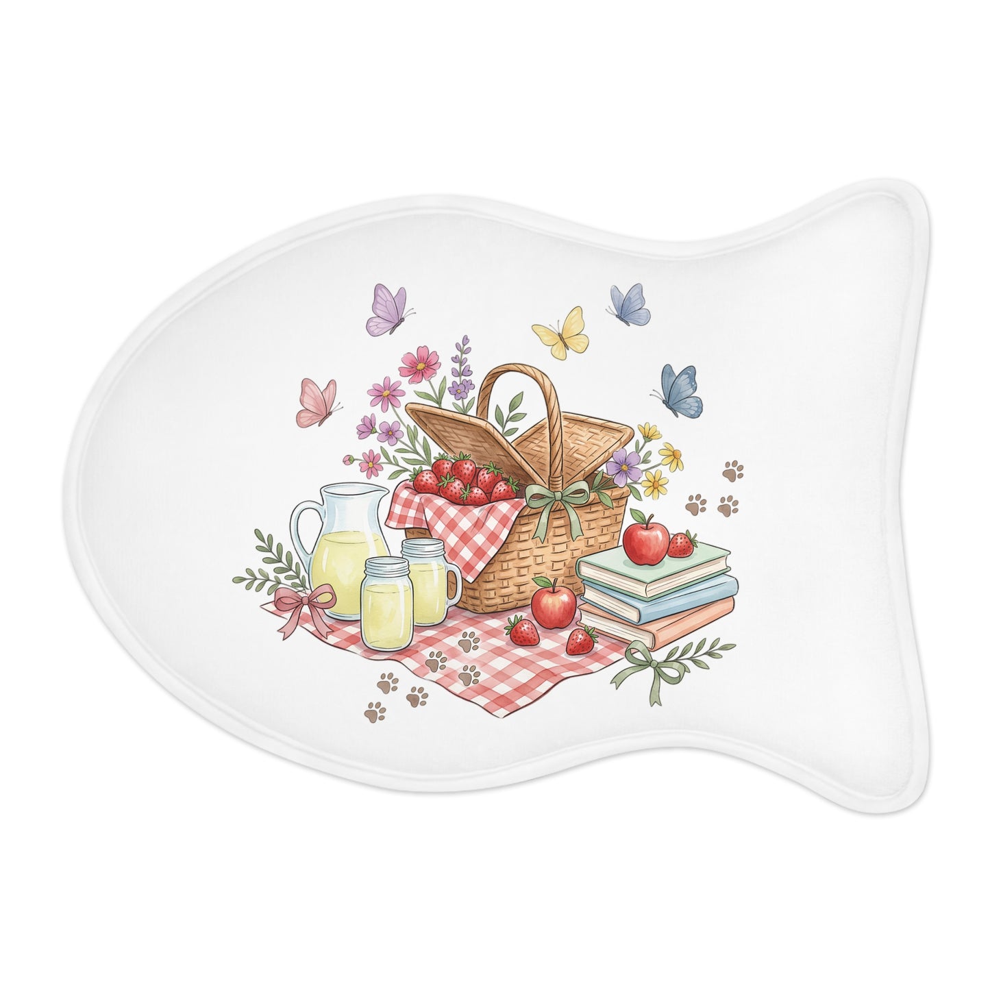 Picnic Basket Pet Feeding Mat — Cute Floral & Butterfly Dog Bowl Placemat