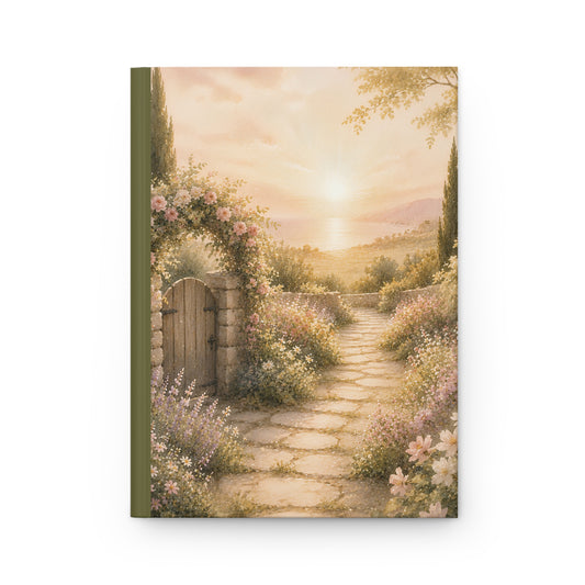Sunset Garden Path Hardcover Journal — Floral Cottage Nature Notebook