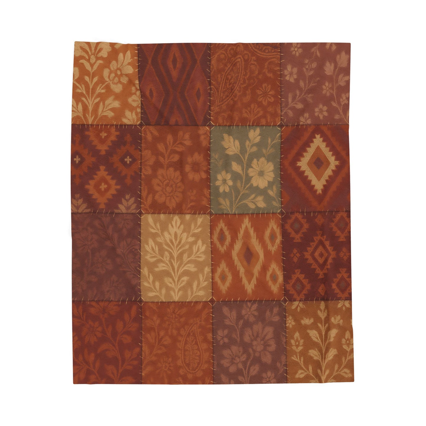 Rustic Patchwork Boho Velveteen Plush Blanket