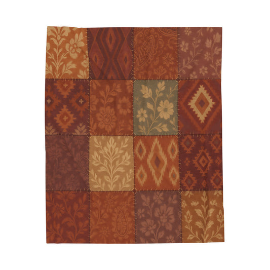 Rustic Patchwork Boho Velveteen Plush Blanket