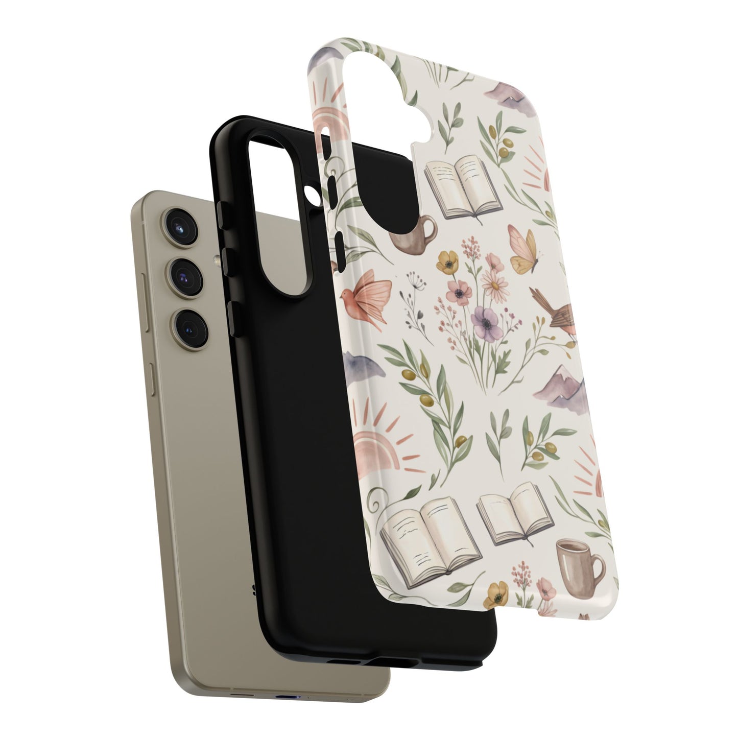 Floral Reading Phone Case — Cozy Books & Coffee Pattern Tough Case