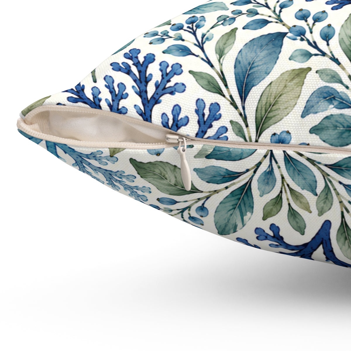 Coastal Blue Coral Pattern Pillow - Decorative Square Throw Pillow