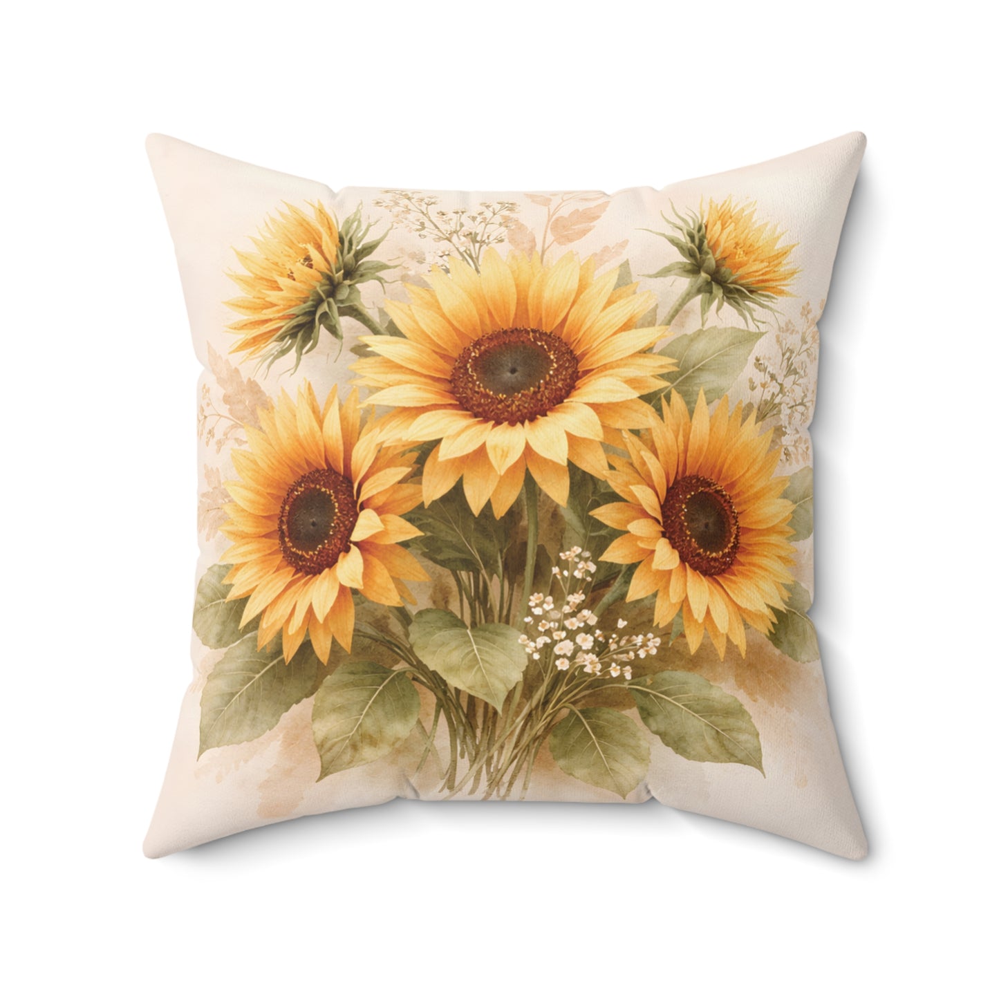 Sunflower Bouquet Square Pillow — Floral Decorative Throw Pillow