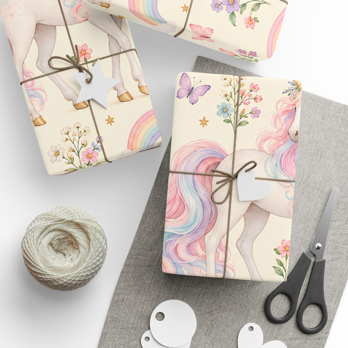 Unicorn Floral Wrapping Paper Roll — Pastel Rainbow Gift Wrap