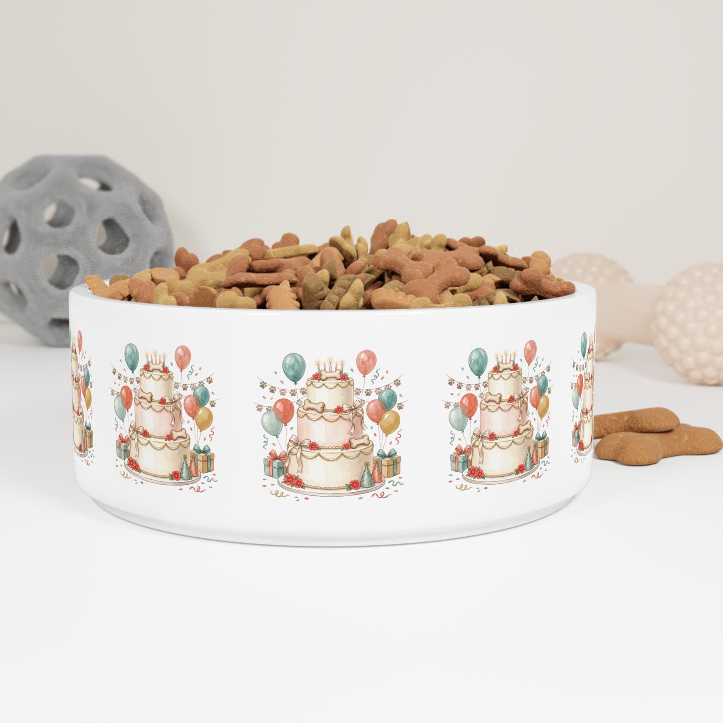 Pet Bowl — Birthday Cake Party Design Ceramic Dog & Cat Food Bowl