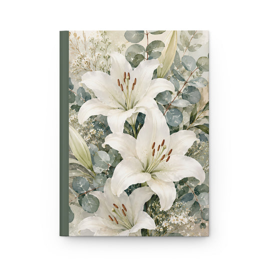Floral Lily Hardcover Journal — Elegant White Lily Notebook for Notes & Gifts