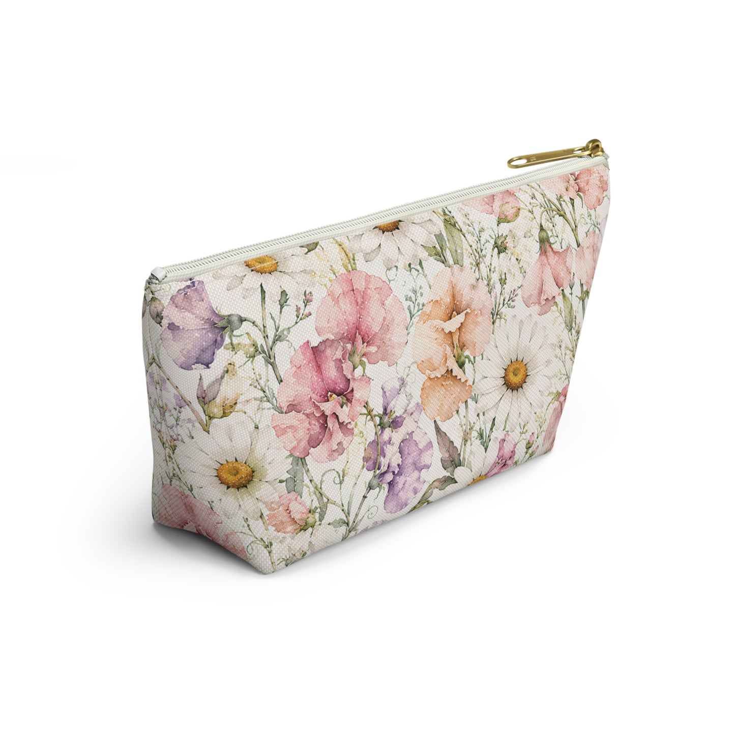 Floral Meadow Accessory Pouch — Watercolor Wildflower Cosmetic Bag