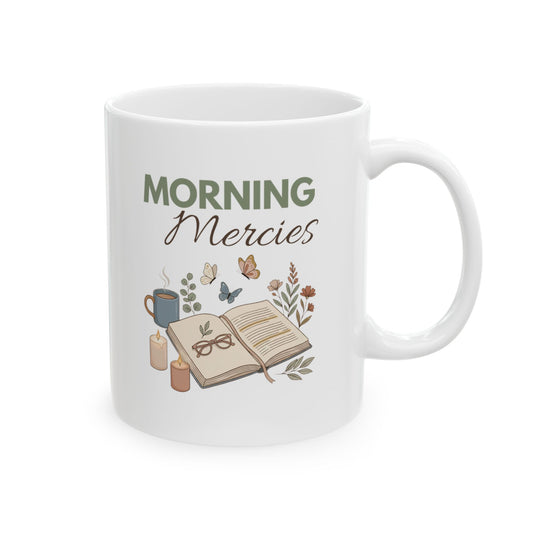 Morning Mercies Ceramic Coffee Mug – Christian Bible Study Mug – Inspirational Floral Coffee Cup – Faith Gift for Women – 11oz & 15oz