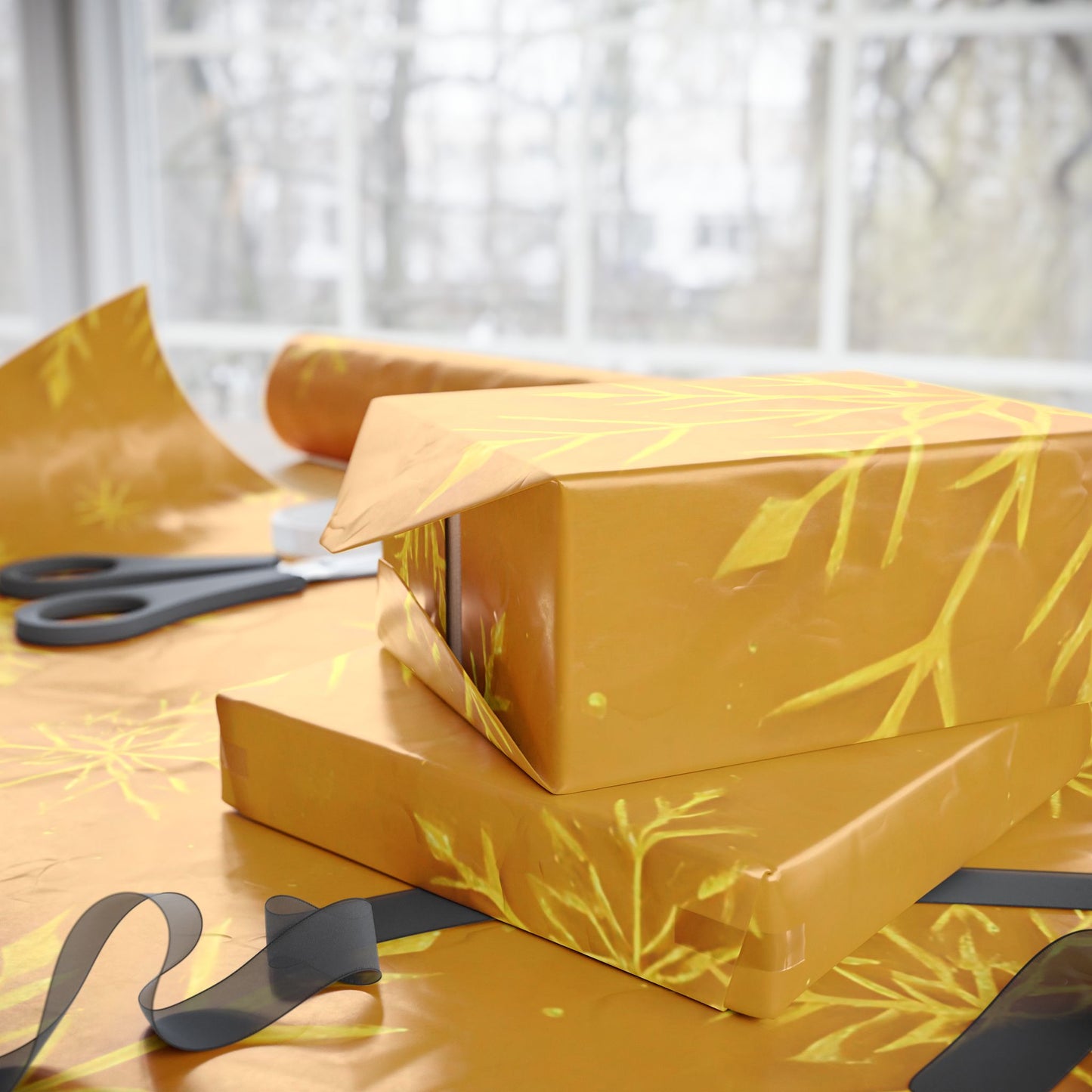Golden Snowflake Wrapping Paper – Luxurious Holiday Gift Wrap