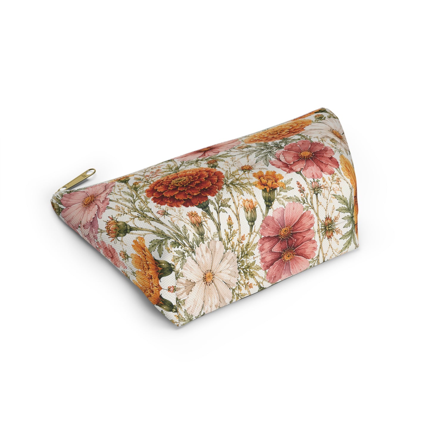 Floral Marigold Accessory Pouch — T‑Bottom Cosmetic Bag