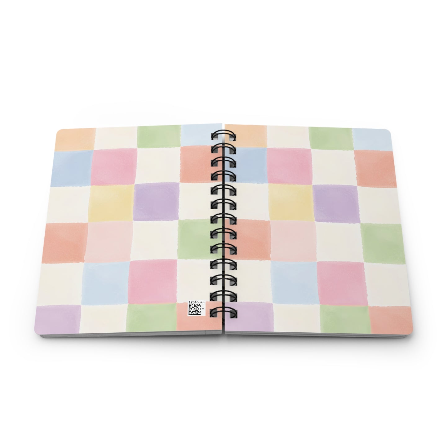 Pastel Checkered Spiral Journal - Watercolor Grid Notebook for Notes & Planning