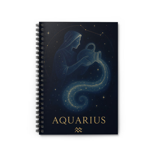 Aquarius Zodiac Galaxy Spiral Notebook – Celestial Astrology Writing Journal (6" x 8", 118 Pages)