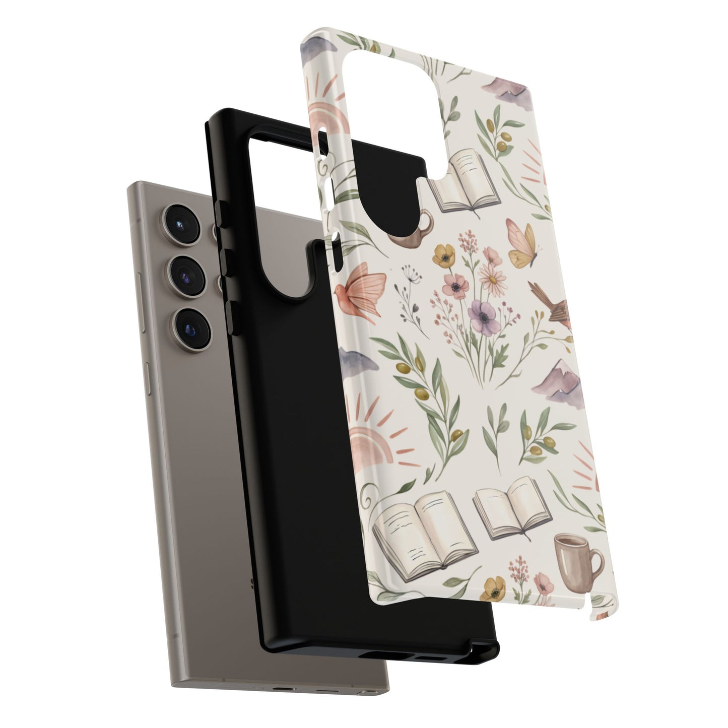 Floral Reading Phone Case — Cozy Books & Coffee Pattern Tough Case