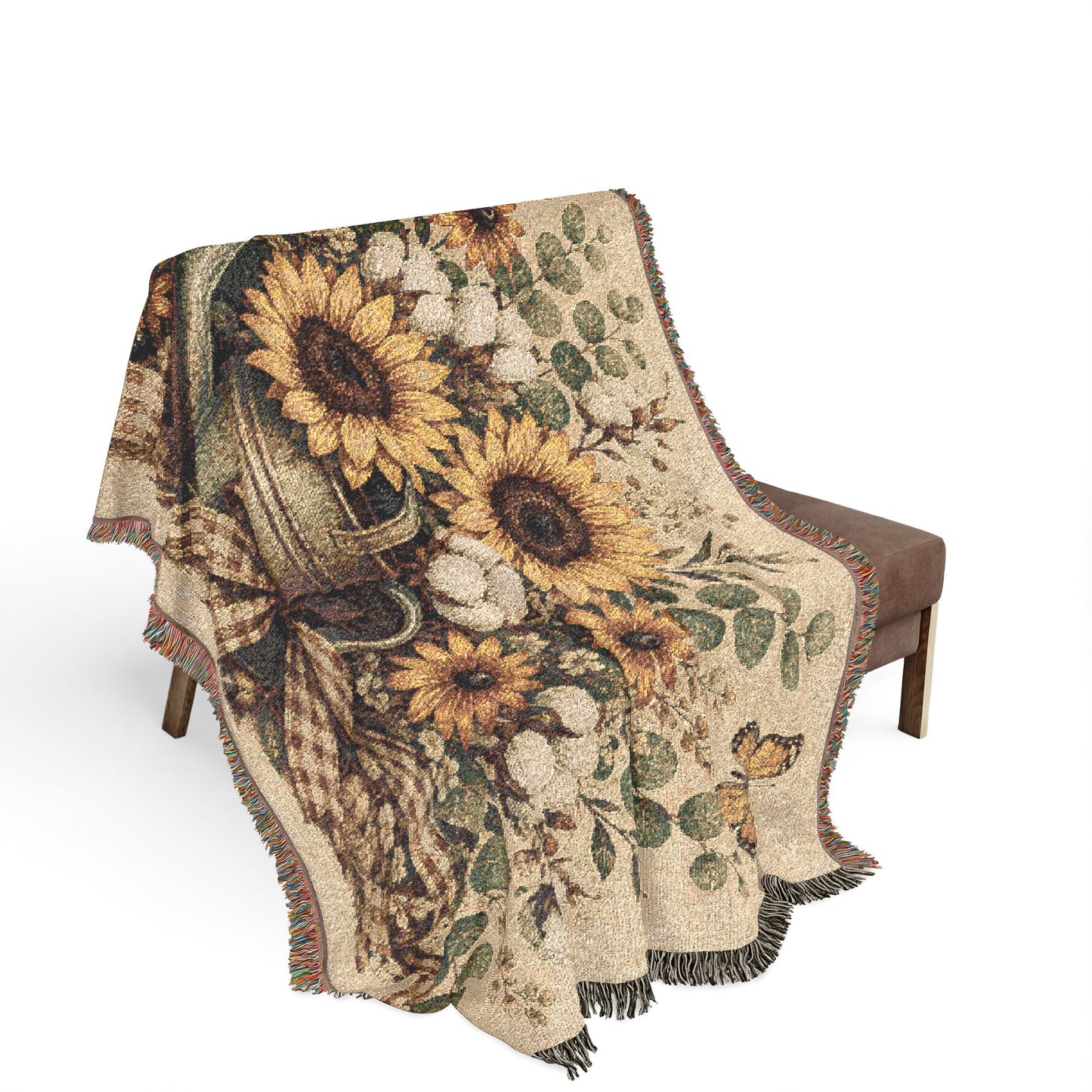 Sunflower Bouquet Woven Blanket — Vintage Floral Throw