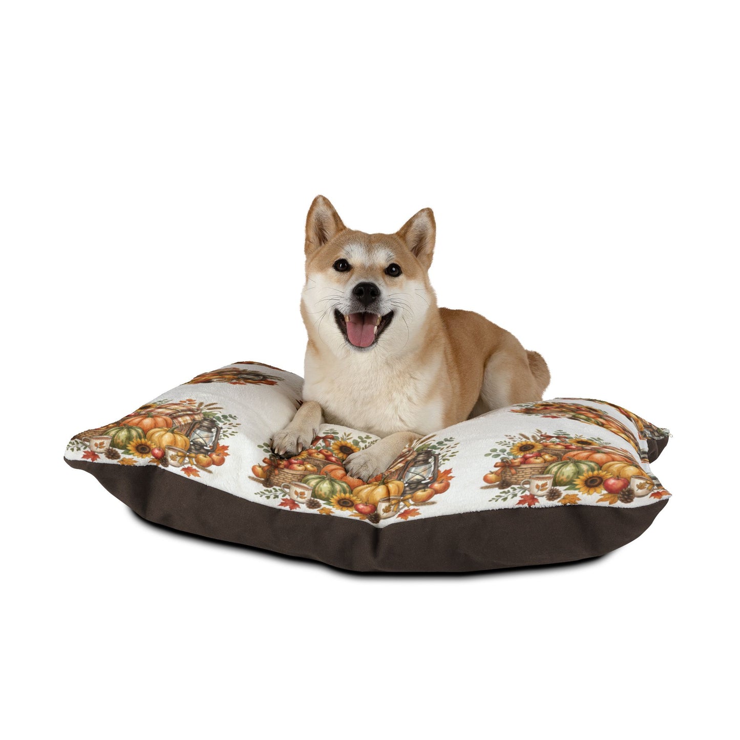 Autumn Harvest Pet Bed — Fall Pumpkin & Sunflower Dog Cushion