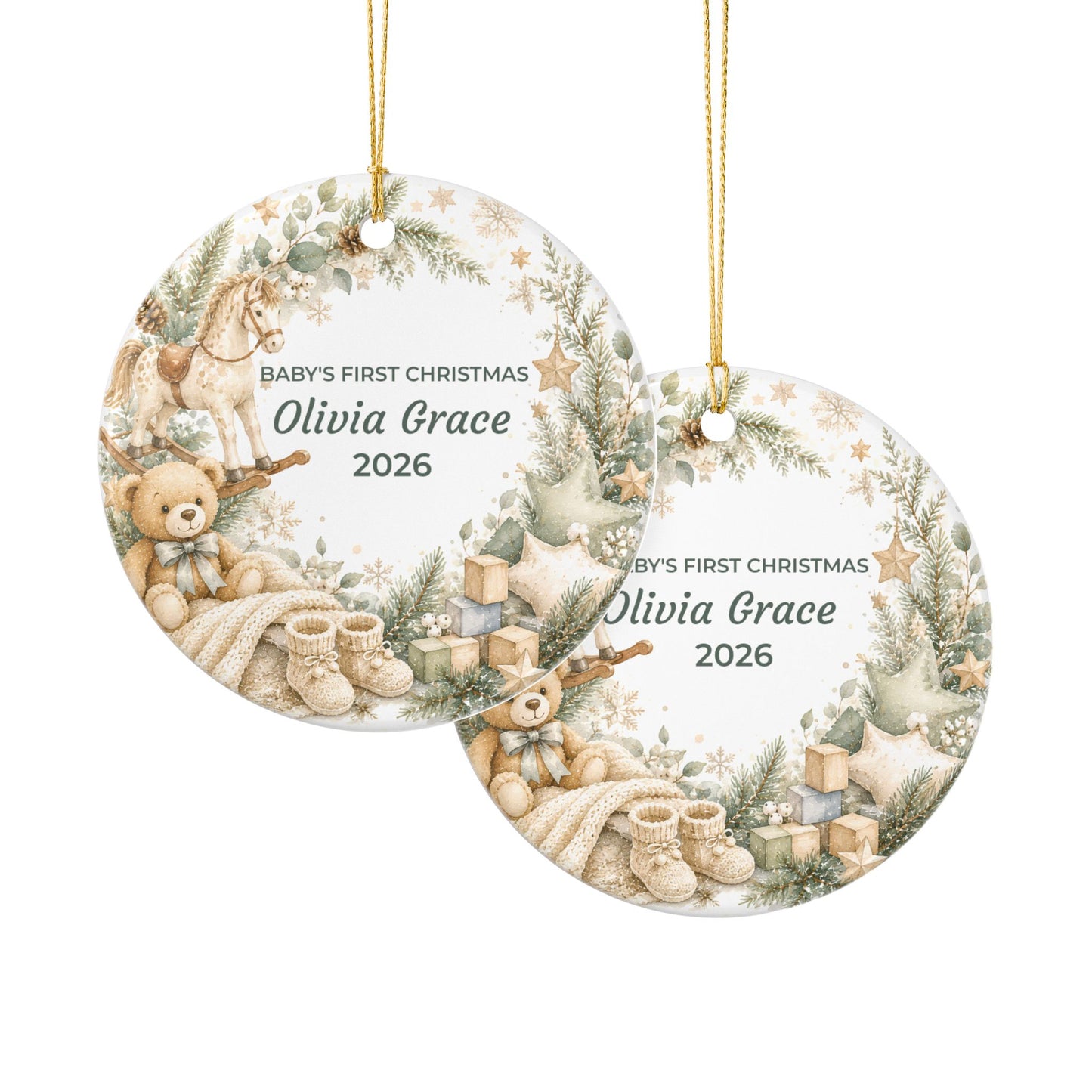 Baby's First Christmas Ceramic Ornament — Personalized Name & Year