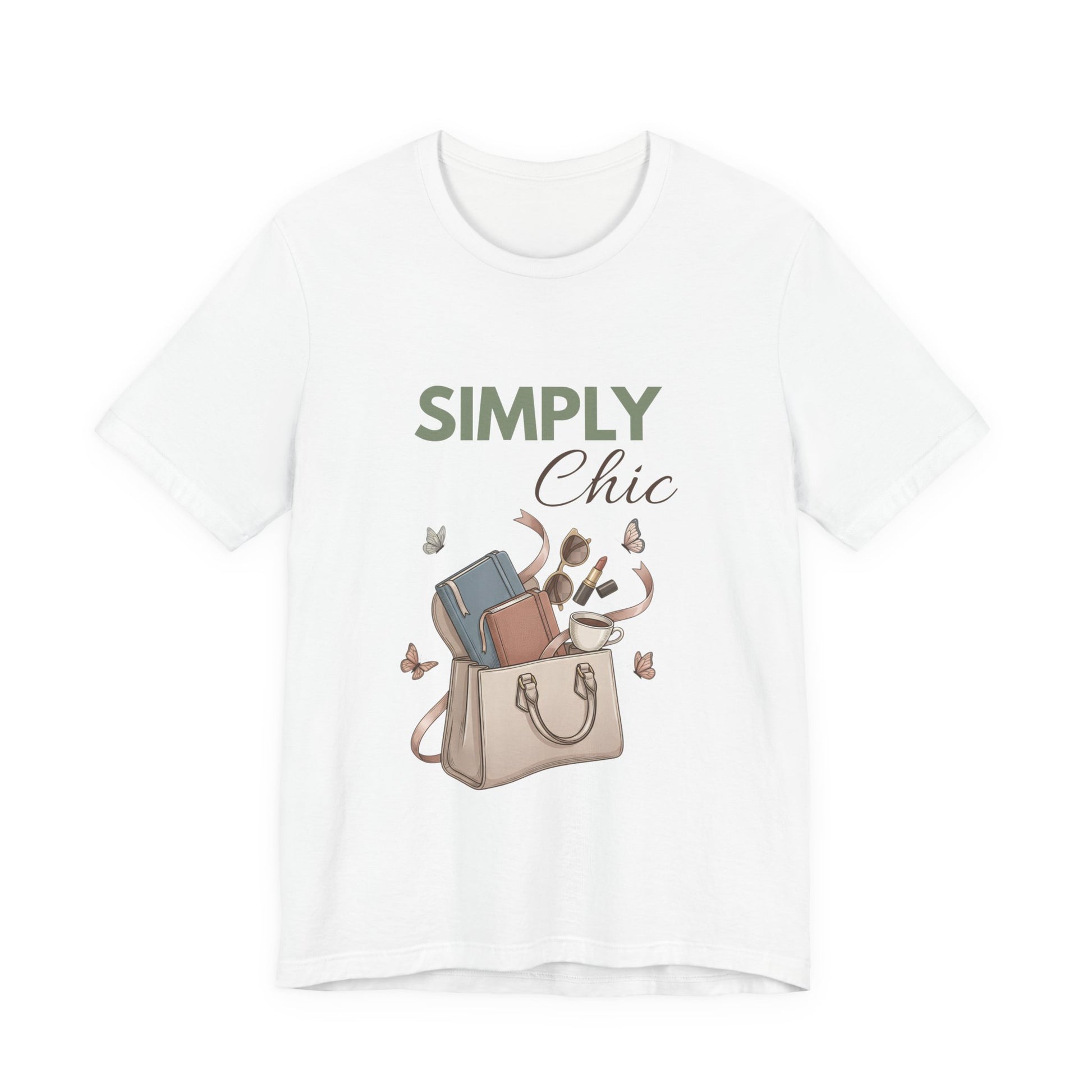 A white t-shirt with 'SIMPLY Chic' on the front.