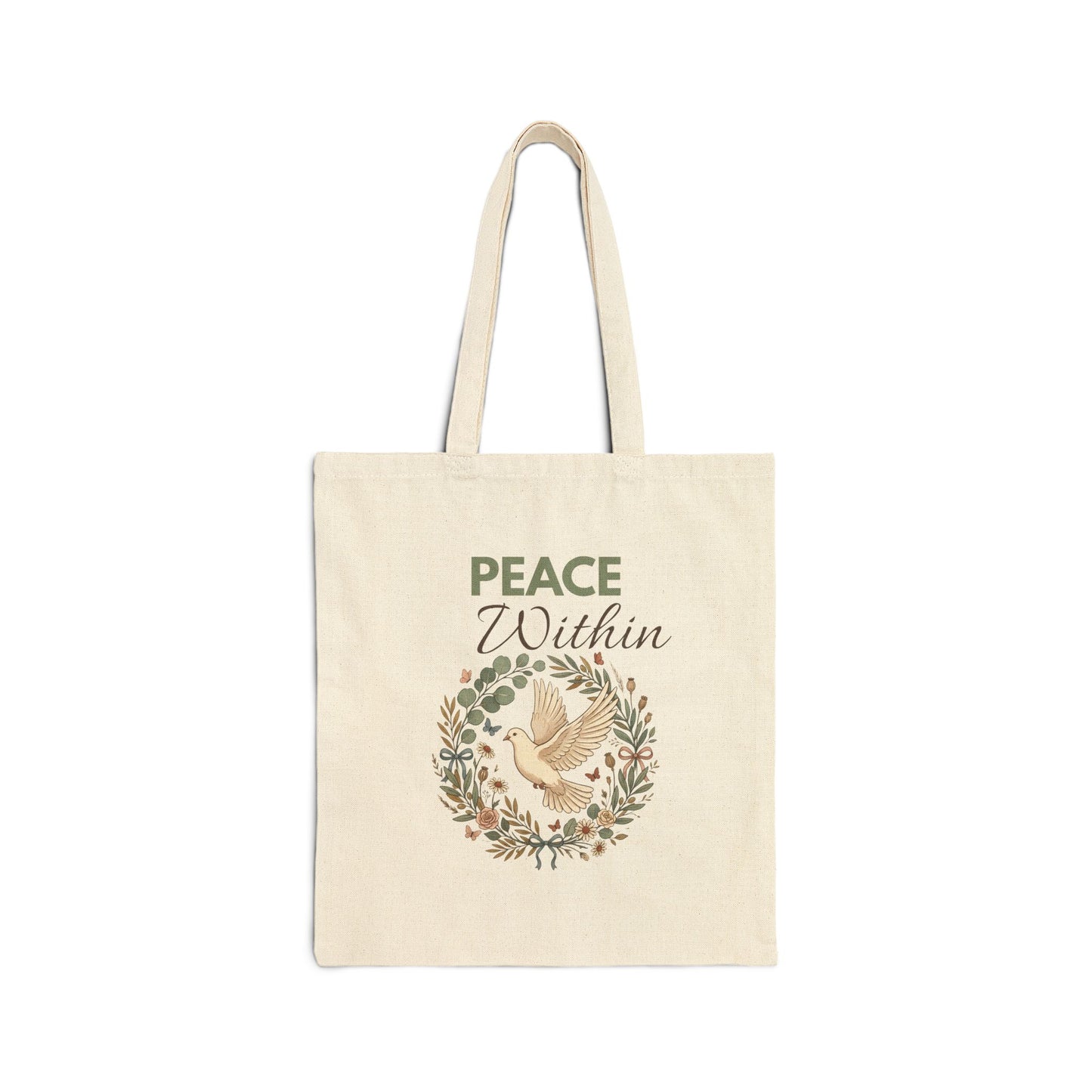 Peace Within Canvas Tote Bag — Dove Wreath Eco Shopper
