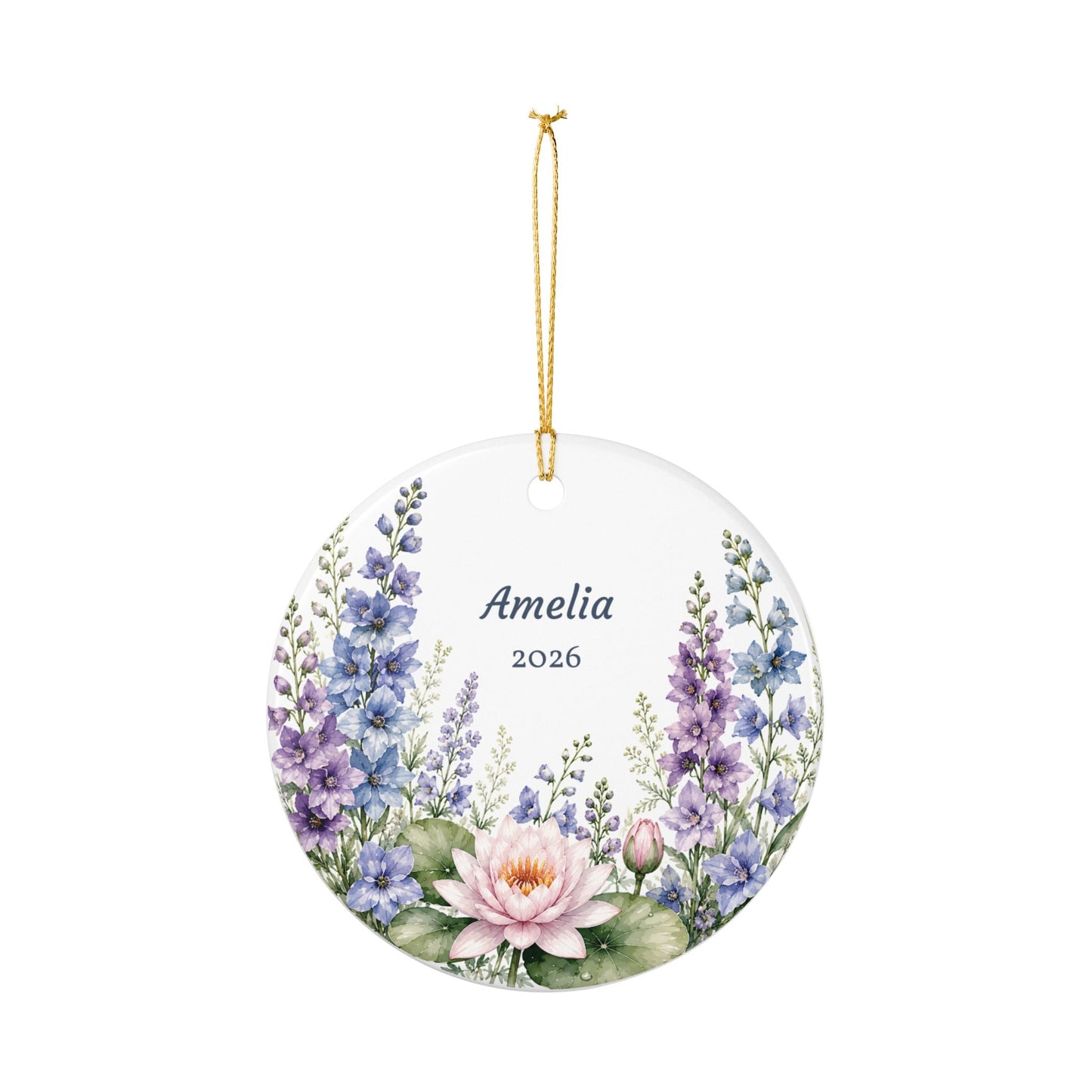 Personalized Ceramic Ornament — Floral Name & Year (e.g., "Amelia 2026")